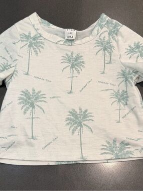SHEIN White Tee with Mint Palm Print